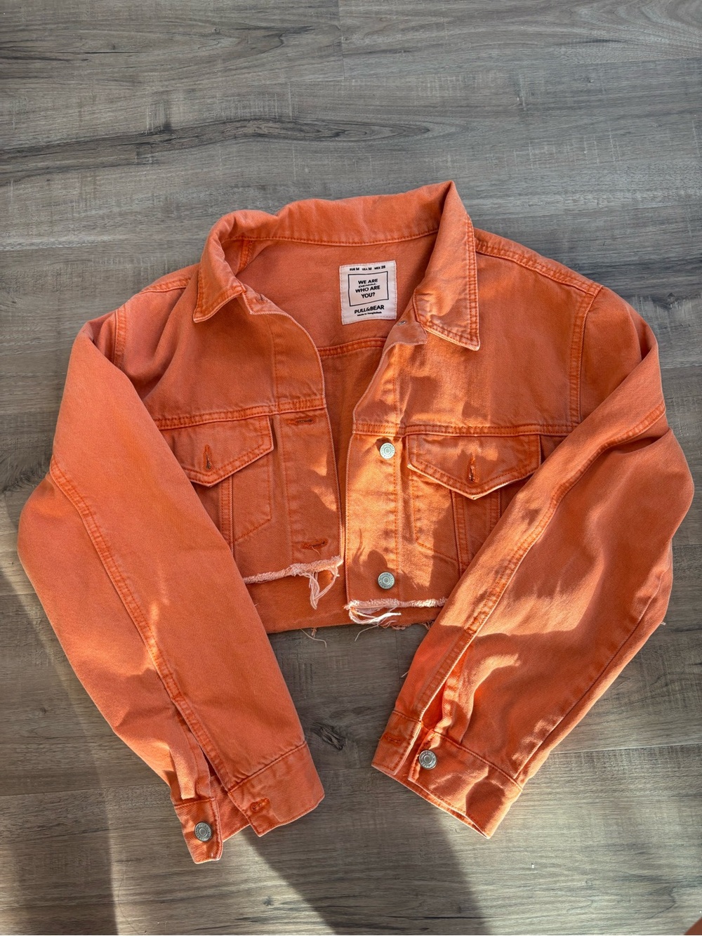Pull&Bear Orange Cropped Denim Jacket